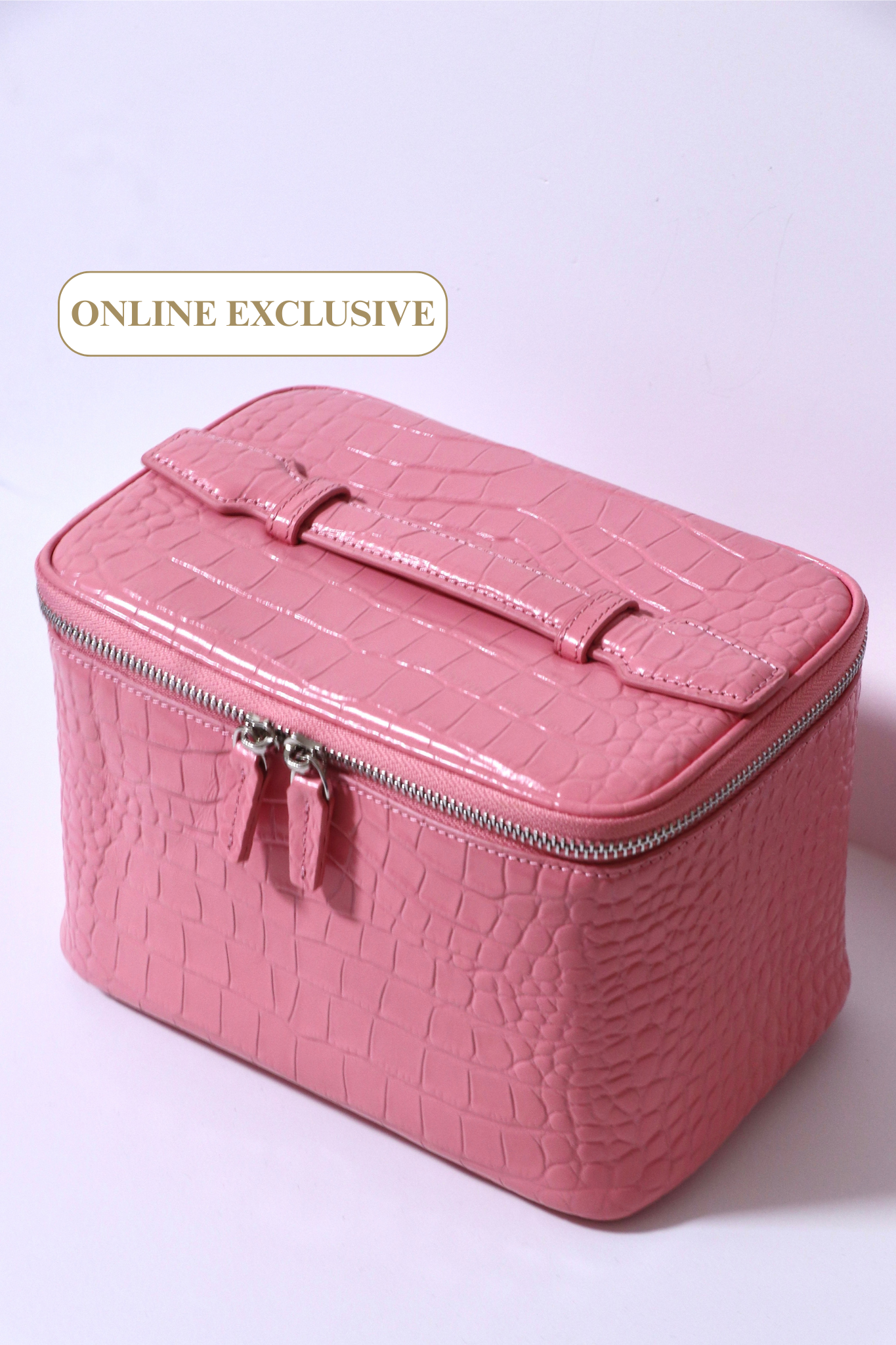 Rosé Muse vanity bag pink MSK Vanity Bag - Large | Croc-Embossed Vegan Leather – MSK Skin